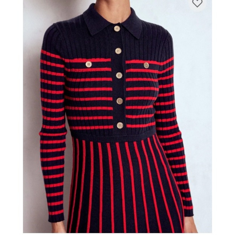 Boden Brönte Knitted Rib Midi Shirt Dress Polo Collar Gold Buttons | Size 16-18 - Picture 3 of 12